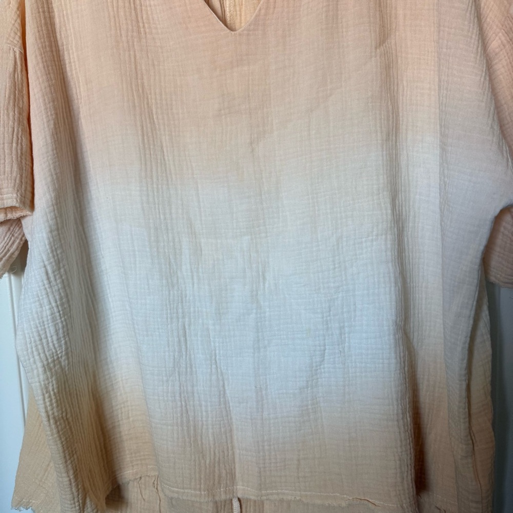 La Miel Peach and White Women's cotton Top, boho relaxed fit, beachy, chill day - Picture 3 of 7